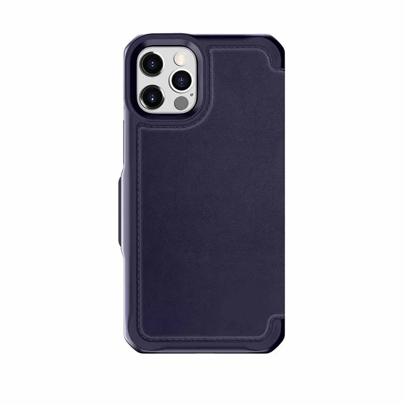 Itskins Hybrid Folio Leather iPhone 12 & 12 Pro Cover - Navy Blue With Real Leather - Tashqila Itskins Hybrid Folio Leather iPhone 12 & 12 Pro Cover - Navy Blue With Real Leather - Tashqila